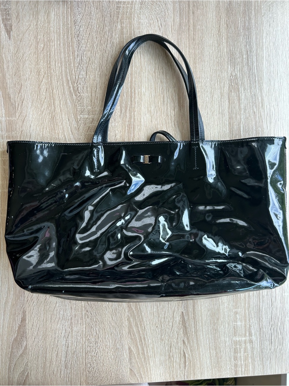 Salvatore Ferragamo Black Patent Leather Tote